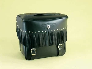 Sac Arrière Cuir Noir Avec Franges à Partir De Dossier Sissy-Bar 30litri - Picture 1 of 1