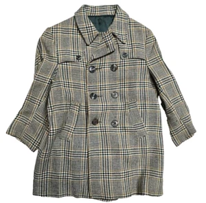 Vintage Plaid Overcoat 4-5 Biys Button Boys Solitaire - Picture 1 of 4