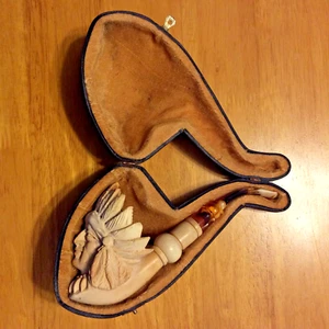 Große Ton Indianerhäuptling Ton Meerschaumpfeife & Etui - gebraucht aber top - Bild 1 von 12