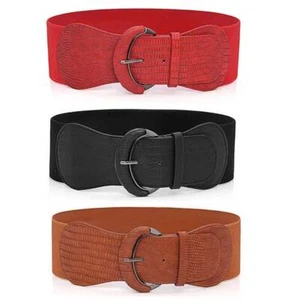 Women Ladies Faux Leather Wide Stretch Elastic Buckle Cinch Waist Wide Belt 75CM - Picture 1 of 18
