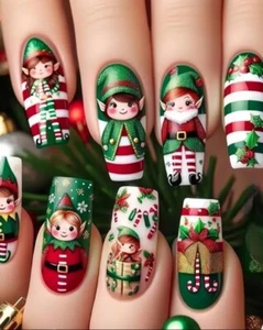 24 Stück Press on Nails Med Square Weihnachten Motiv Ready To Wear Wiederverwendbar - Bild 1 von 5