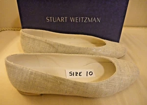 Stuart Weitzman Chic Flat Linen Plata Summer Line Women Size 10 - Picture 1 of 7