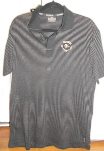 Guinness Men's  L Polo Golf Shirt Short Sleeve Black Gray Stripes 100% Cotton - Picture 1 of 3
