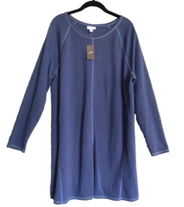 J.JILL gestreifte Baumwoll Strick Tunika/Pullover Kleid blau/indigo Langarm PXL - Bild 1 von 15
