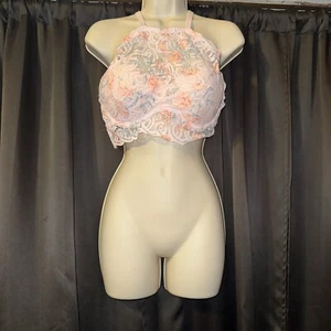 Victoria’s Secret Pink Lite Pink Pastel Floral Lace Padded Push-Up Bralette SzM - Picture 1 of 8