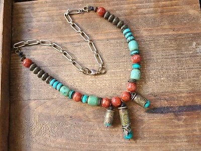Southwestern Style Turquoise Red Jasper Bullet shell Neckkace - Image 1 of 4