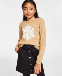 Holiday Lane Big Girls Medium Snowflake Crewneck Long-Sleeve Sweater Tan $40 289 - Picture 1 of 7