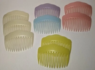 Vtg 1980's Hair Combs Set Of 9- White, Yellow, Pink, Blue, Purple ~ Hong Kong - Image 1 of 4