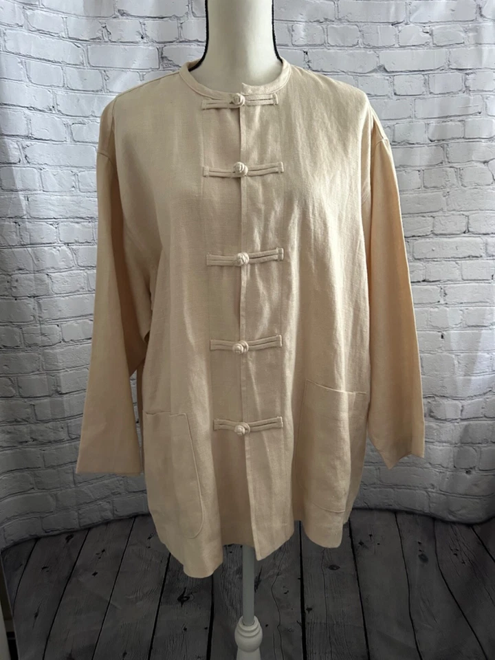 Chaqueta Dosa Beige 100% Lino Natural Manga Larga Talla 1 Foto 1 de 4