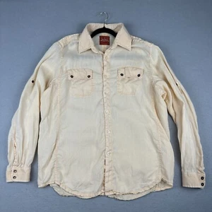 Tommy Bahama Shirt Mens Large Gold 100% Linen Button Up Sawtooth Pockets Relax - Picture 1 of 16