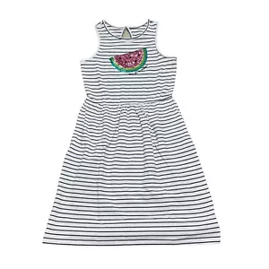 Rumi & Ryder Girls Size L 12/14 White Black Stripe Sequin Watermelon Dress ~NWT - Picture 1 of 7