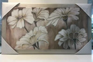 QUADRO MODERNO CON CORNICE TORTORA E TELA CON FIORI E GLITTER 80x46 cm - Imagen 1 de 3