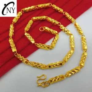 men Hexagonal column 23K24K Thai Baht Yellow Gold GP Filled Necklace Jewelry# - Picture 1 of 9