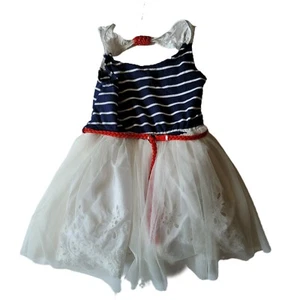 Little Lass Dress Girls Size 5 Sleeveless Red White & Blue Stripe Tulle - Picture 1 of 6