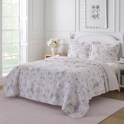 Conjunto de Colcha Laura Ashley Breezy Floral 100% Algodão Reversível - Imagem 1 de 4