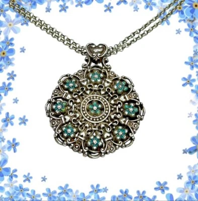Brighton Lucia Blue Enamel Medallion Floral Pendant Silver Necklace Reversible - Image 1 of 4
