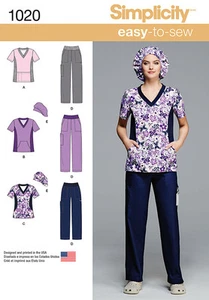 Simplicity Easy SEWING PATTERN 1020 Scrubs & Scrub Hat Misses Or Womens - Picture 1 of 3