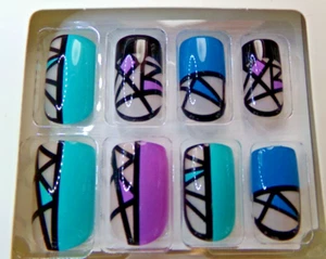 GoldFinger Green Blue Black Purple Artificial Nail Glue On Medium - Picture 1 of 4