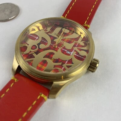 Relógio Dooney & Bourke cristal clássico grande pulseira de couro vermelho com nova bateria - Imagem 1 de 4