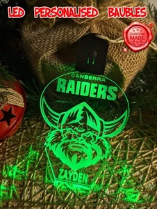 Canberra Raiders Personalised Name Christmas Bauble LED Light Up Decoration - Picture 1 of 10