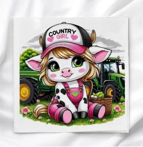Panel de tela rosa vaca Country Girl para acolchado costura artesanía edredón bloque - Imagen 1 de 3