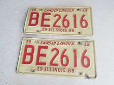 2-1968 Illinois Automobile License Plates Matching (Pair) Shelf E2