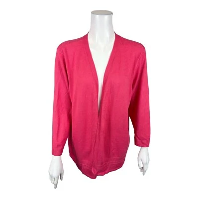 Cárdigan suéter rosa talla X grande Denim & Co. para mujer frente abierto manga 3/4 Foto 1 de 2