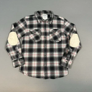Iron Resin Flanellhemd Herren klein grau Schatten kariert Ellenbogen Patches handgefertigt USA - Bild 1 von 10