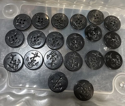 Anchor Buttons Black Set of 20 Vintage US Navy Peacoat Alpha Industries Nautical - Image 1 of 4