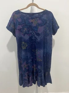 Fresh Produce Size Large Blue Floral Dress Ruffle Hem Short Sleeves Womens - Picture 1 of 3