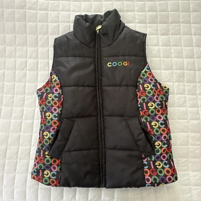 COOGI Womens Puffer Vest Large Colorful Logo Print Trim Full Zip Outdoor Retro - Image 1 of 4