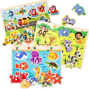 Wooden Peg Puzzles for Toddlers 2 3 4 Years Old, Kids Educational Preeschool ... - Picture 1 of 6