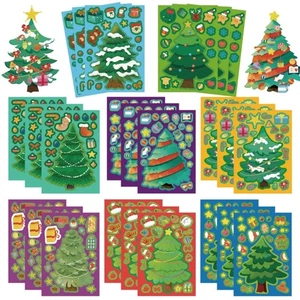 Holiday Puzzle Stickers For Tablets 24PCs Christmas Tree PVC Decals Removable - Picture 1 of 8