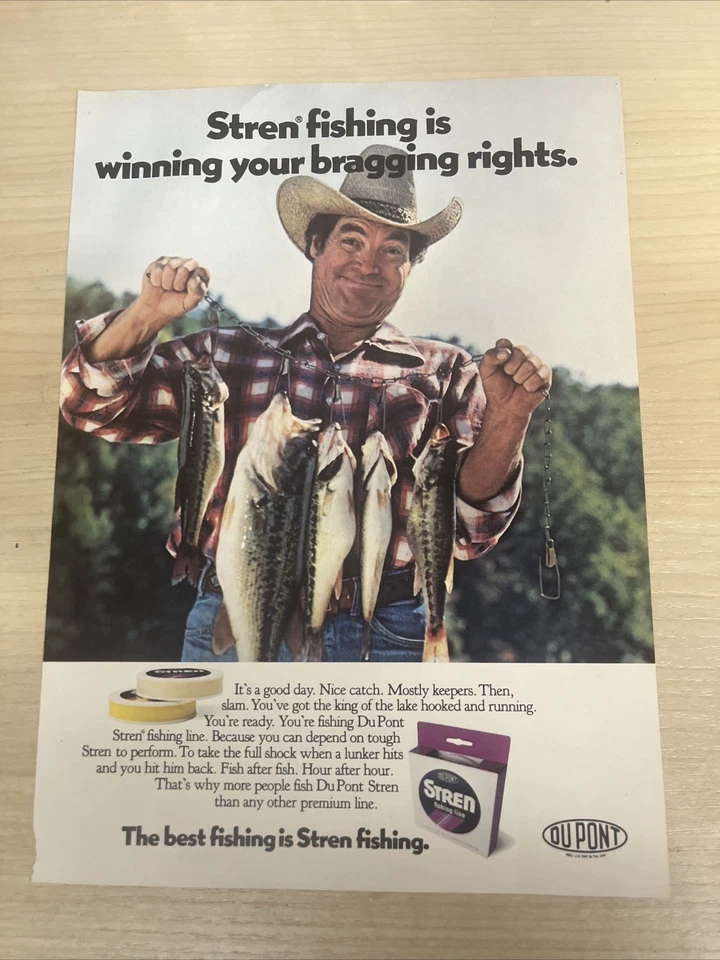 Stren Fishing Line Bass Stringer anuncio impreso vintage 1981 revista Sports Afield Foto 1 de 1
