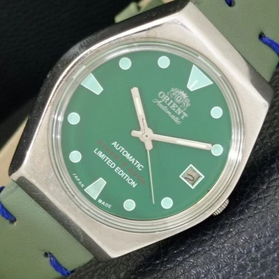 JAPAN VINTAGE ORIENT AUTOMATIC 46943 MENS GREEN COLOR DIAL WATCH a701808-1 - Image 1 of 4