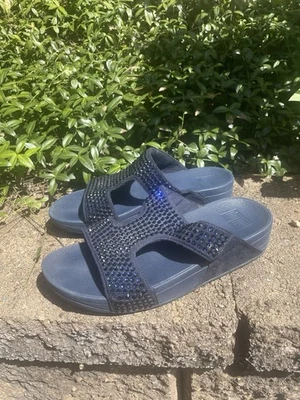 Sandalias Fitflop para mujer Rokkit Slide barra en H gamuza joya azul talla 8 Foto 1 de 4
