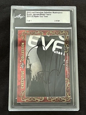 2018 LEAF EXECUTIVE COLLECTION DUSTIN JOHNSON RICKIE FOWLER AUTO 1/1 RYDER CUP - Image 1 of 2