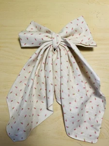 Women’s, Girls Long Tails Cotton Hair Bow With Metal Barrette Tan Color Pink - Picture 1 of 3