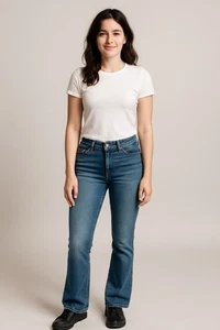 Jeans donna svasati vita alta LCJ denim elasticizzato anni 70 retrò denim lavaggio acido - Foto 1 di 8