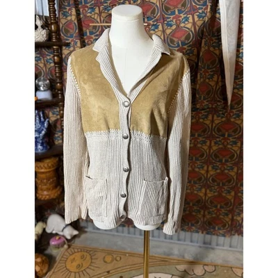Lauren Ralph Lauren Women Beige Suede Knit Cardigan Sweater Jacket M - Image 1 of 4