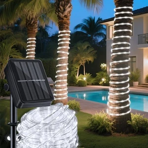 Christmas Solar Rope Lights String Outdoor LED Fairy PVC Garden Patio Decorative - Picture 1 of 12