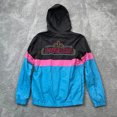 Universal Studios Jacket Mens Medium Blue Windbreaker Coat Full Zip Hooded Movie - Image 1 of 4