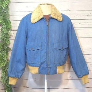 Vintage 60's 70's Sears Denim Bomber Jacket Men's XL Scovill Sherpa Quilted RARE - Imagen 1 de 16