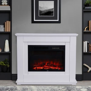 Electric Insert Fire LED Fireplace / Fire Core / White Wood Mantel Surround Suit - Picture 1 of 14