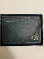 Prada Smeraldo Green Saffiano Men's Leather Wallet Credit Card Holder Case