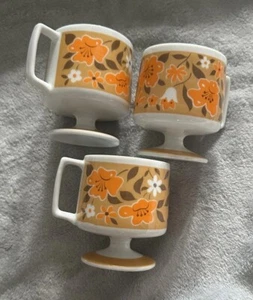 Vintage MCM Floral 70’s Stacking Small Coffee Espresso Cups Set of 3 Japan - Picture 1 of 8