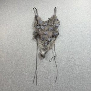 Bodysuit Corset Butterfly Women Large Purple Lace Embroidered Tie Sheer Fairy - Picture 1 of 9