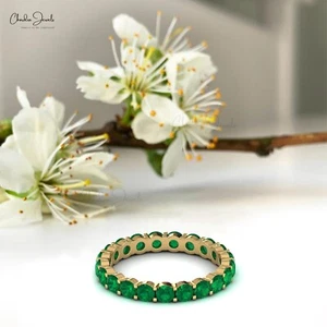 1.26 CTW Emerald Full Eternity Band 14K Solid Gold Women's Wedding Stacking Ring - Picture 1 of 26