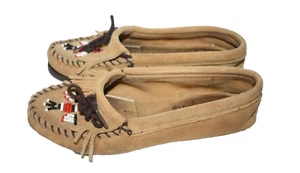 Minnetonka Thunderbird Womens Suede Beaded Moccasin Hard Sole Brown Size 8.5 - Picture 1 of 5
