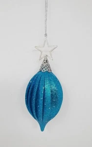 Blue Silver Tone Star Ornament Hannukah Christmas Glitter Aqua Color 6" - Picture 1 of 7